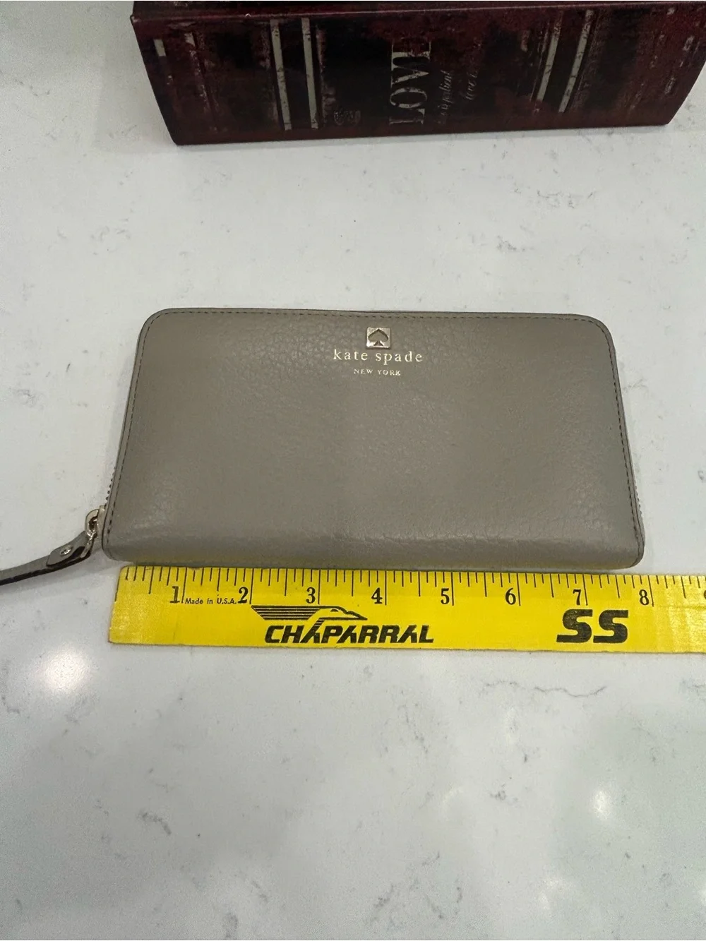 kate spade taupe pebble leather logo wallet